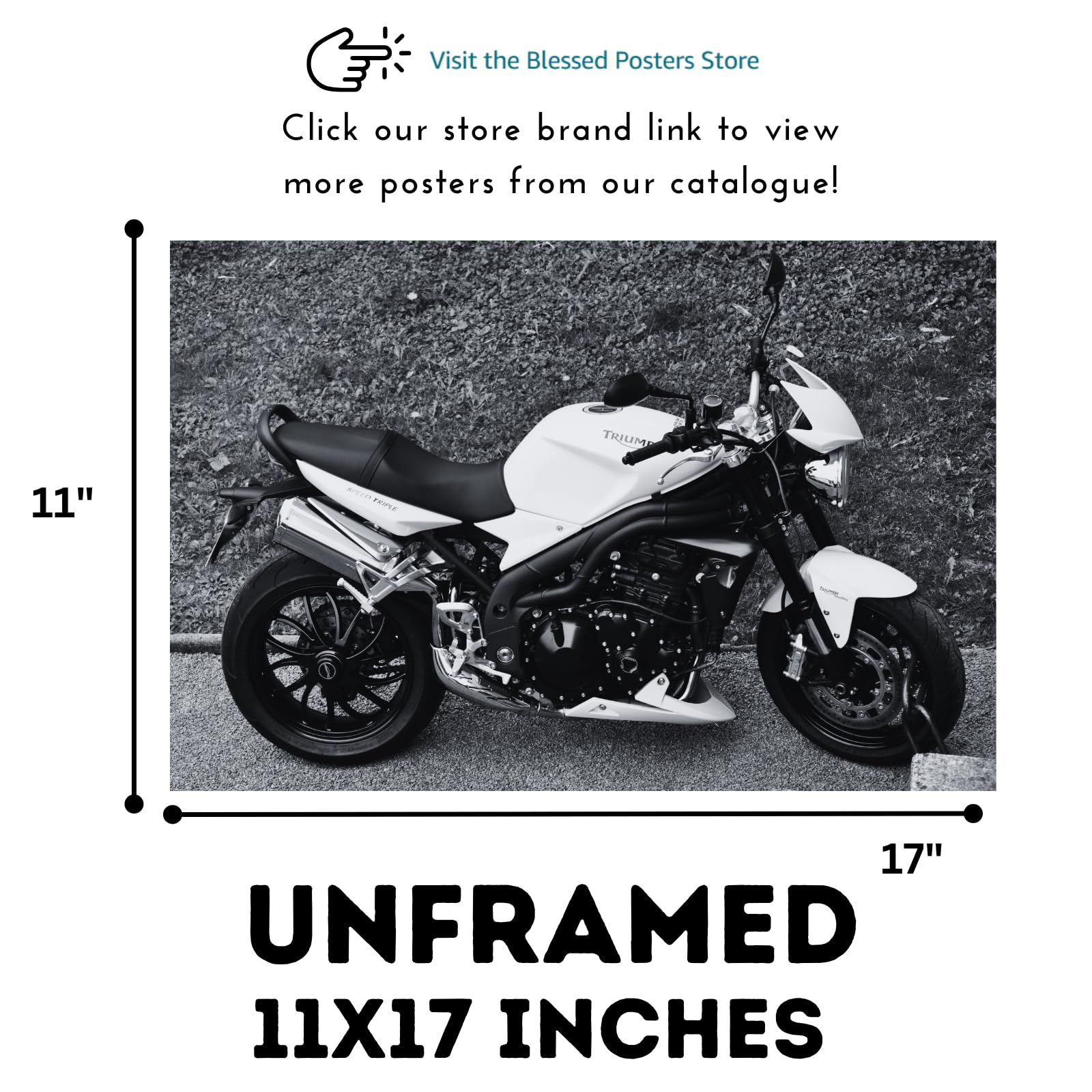Triumph Speed Triple Motorcycle Poster - Sportbike Wall Art Print for Garage, Office or Living Room